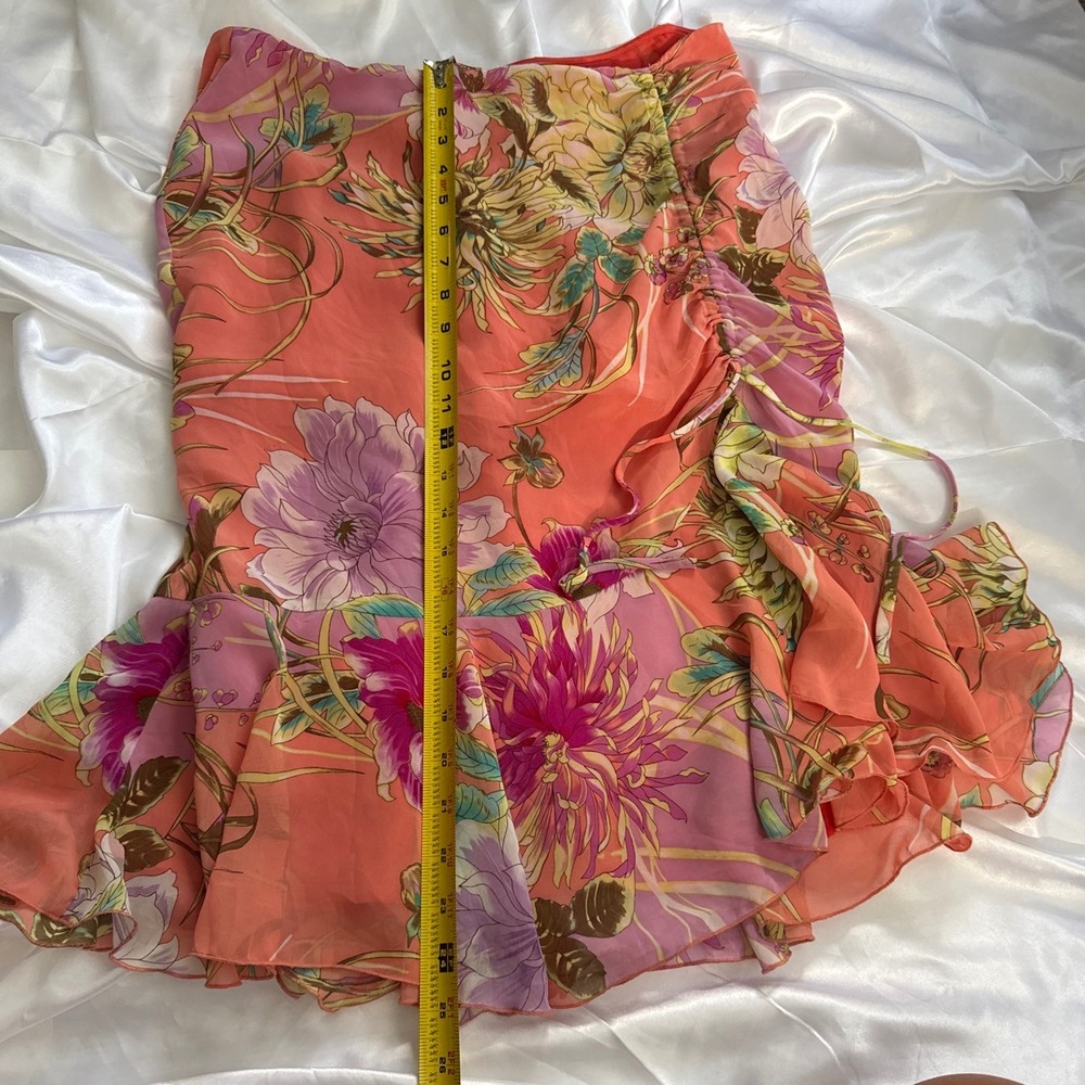 Latina Floral Ruched Ruffle Mini Skirt Coral Pink tropical Size 12 - Picture 5 of 6
